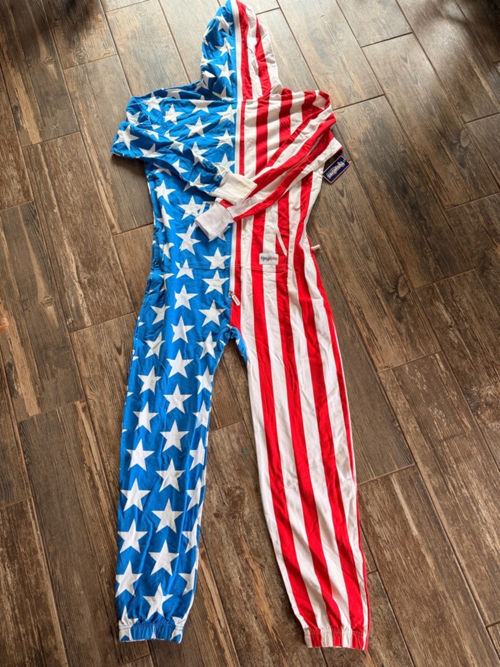 Tipsy Elves NWT American Flag Stars & Stripes Hooded Onesie Patriotic
